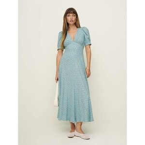 Reformation Naira blue floral midi dress size 14